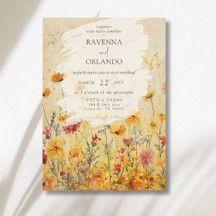 Rustic Autumn Colorful Wildflower Meadow Wedding Invitation