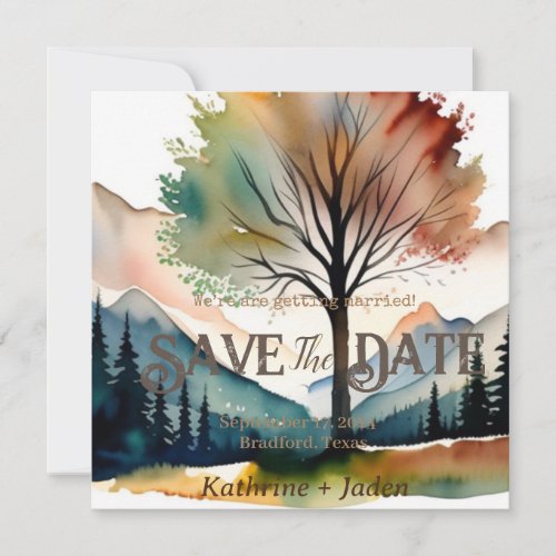 Rustic Autumn Colors Watercolor Tree Save The Date