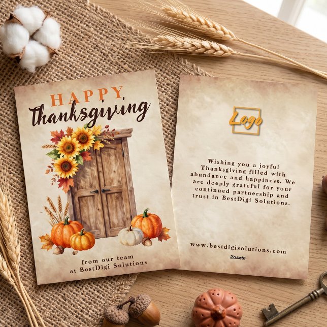 Rustic Autumn Corporate Client Thanksgiving Holiday Card (Creator Uploaded)