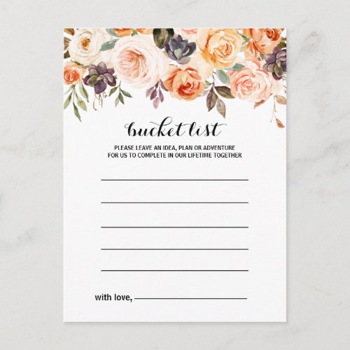 Rustic Autumn Elegant Floral Bucket List Cards