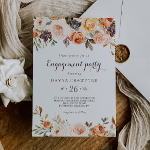 Rustic Autumn Elegant Floral Engagement Party Invitation