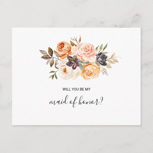 Rustic Autumn Elegant Floral Maid of Honor Invitation Postcard