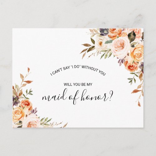 Rustic Autumn Elegant Floral Maid of Honor Invitation Postcard