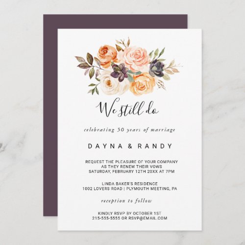 Rustic Autumn Elegant Floral Vow Renewal Invitation