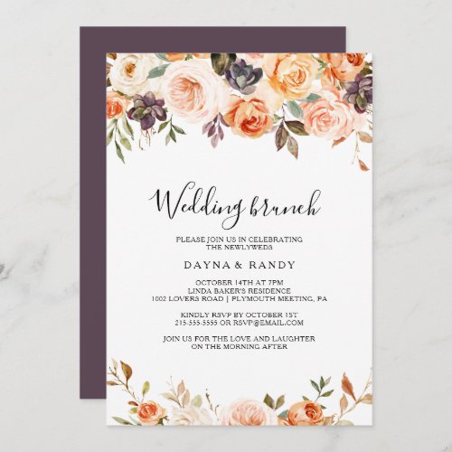 Rustic Autumn Elegant Floral Wedding Brunch Invitation