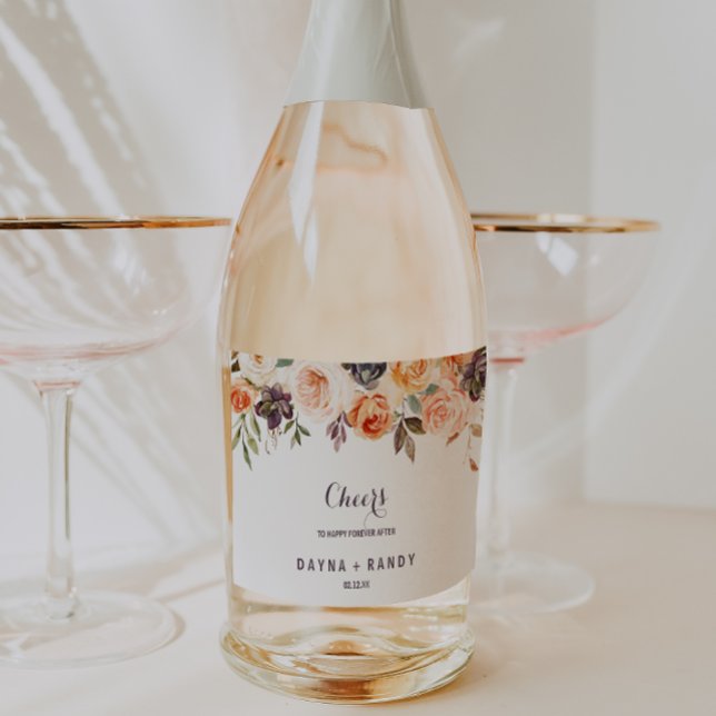 Rustic Autumn Elegant Floral Wedding Sparkling Wine Label (Creator Uploaded)