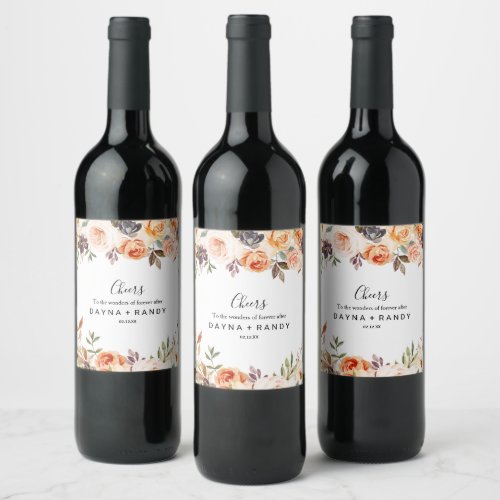 Rustic Autumn Elegant Floral Wedding Wine Labels