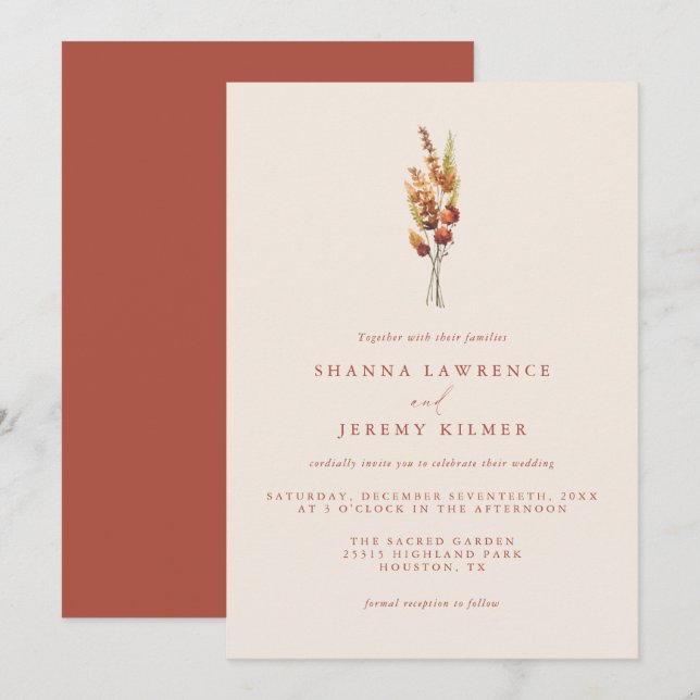 Rustic Autumn Elegant Minimal Wedding | Invitation (Front/Back)