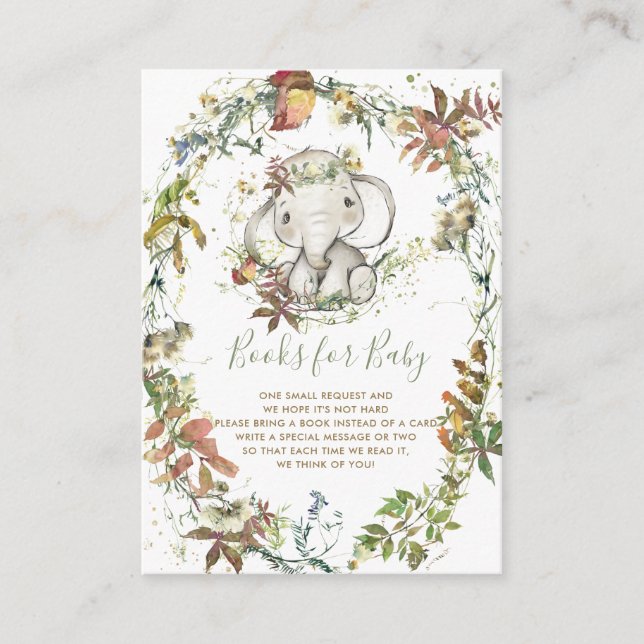 Rustic Autumn Elephant Baby Shower Bring a Book Enclosure Card (Front)