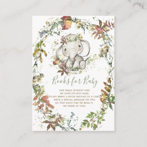 Rustic Autumn Elephant Baby Shower Bring a Book Enclosure Card