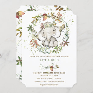 Rustic Autumn Elephant Gender Neutral Baby Shower Invitation