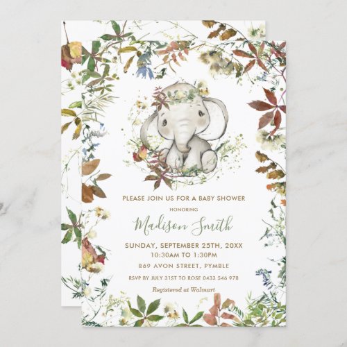 Rustic Autumn Elephant Gender Neutral Baby Shower Invitation