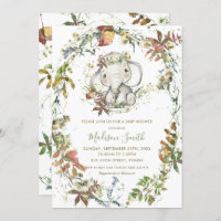 Rustic Autumn Elephant Gender Neutral Baby Shower Invitation