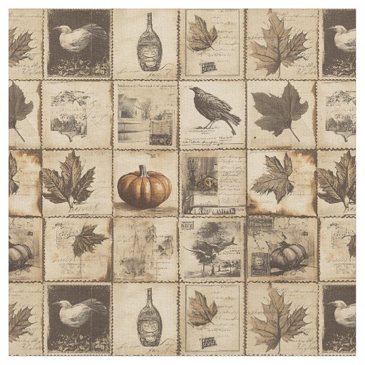 Rustic Autumn Ephemera Collage | Warm Earthy (2) Fabric