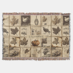 Rustic Autumn Ephemera Collage Warm Earthy (2) Throw Blanket