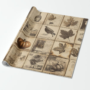 Rustic Autumn Ephemera Collage   Warm Earthy (2) Wrapping Paper