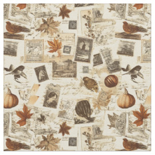 Rustic Autumn Ephemera Collage   Warm Earthy Fabric