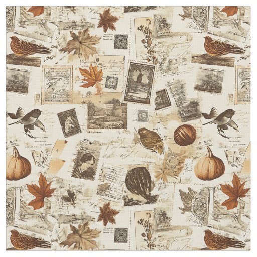 Rustic Autumn Ephemera Collage | Warm Earthy Fabric
