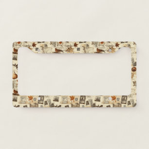 Rustic Autumn Ephemera Collage Warm Earthy License Plate Frame