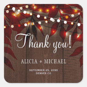 Rustic autumn fall barn wood wedding thank you square sticker