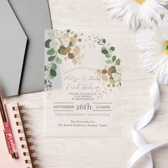 Rustic Autumn Fall Botanical Eucalyptus Wedding Vellum Invitations (Wedding)