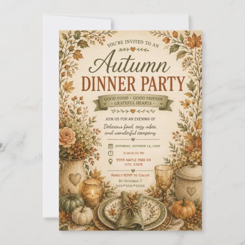 Rustic Autumn Fall Dinner Party Farmhouse Invitation