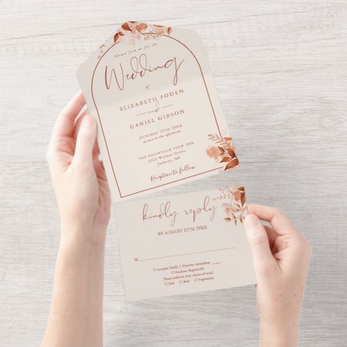Rustic Autumn Fall Floral Arch Wedding All In One Invitation
