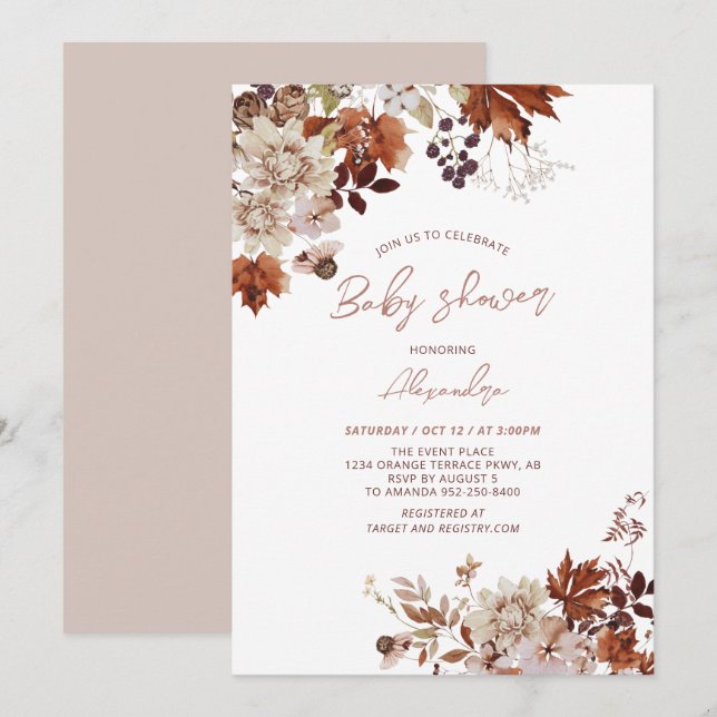 Rustic Autumn Fall Floral Baby Shower Invitation (Front/Back)