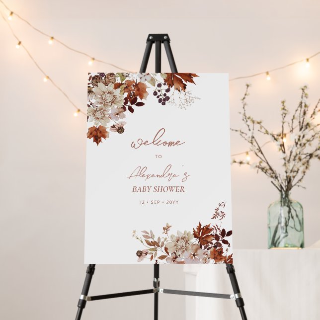 Rustic Autumn Fall Floral Baby Shower Welcome Foam Board (In Situ (Stand))