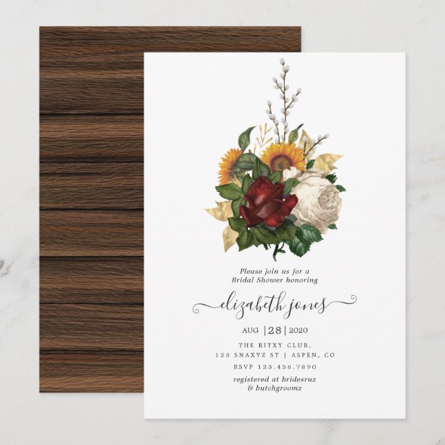 Rustic Autumn - Fall Floral Bridal Shower Invitation (Front/Back)