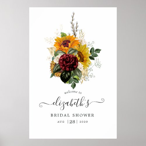 Rustic Autumn Fall Floral Bridal Shower Welcome Poster