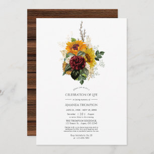 Rustic Autumn - Fall Floral Celebration of Life Invitation