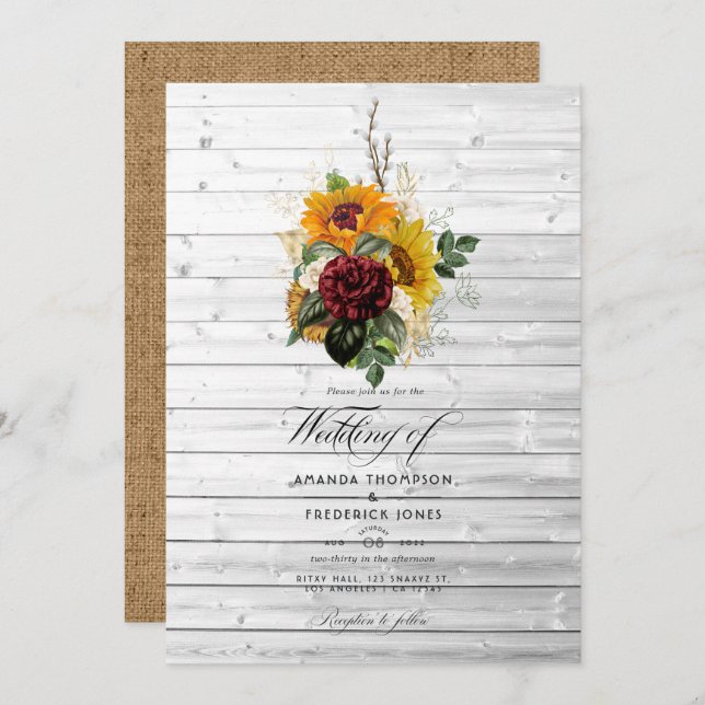 Rustic Autumn - Fall Floral Country Barn Wedding Invitation (Front/Back)
