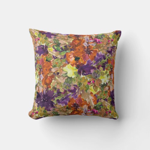 Rustic Autumn Fall Floral Pattern Throw Pillow