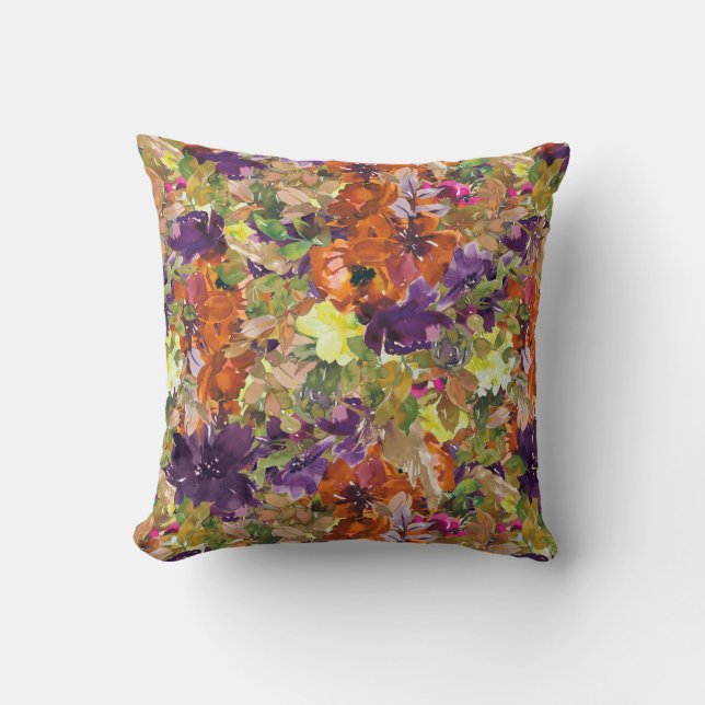 Rustic Autumn Fall Floral Pattern Throw Pillow (Front)