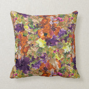 Rustic Autumn Fall Floral Pattern Throw Pillow