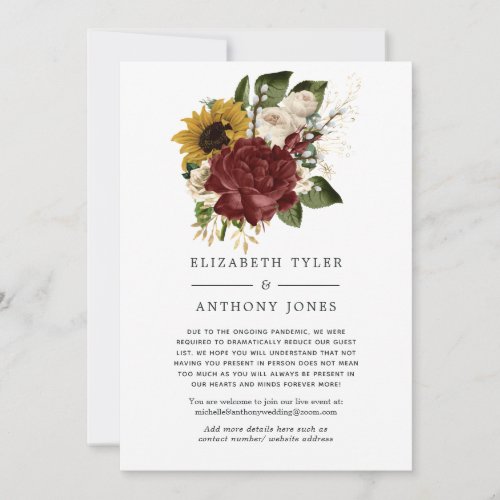 Rustic Autumn _ Fall Floral Reduced Wedding Guests Announcement