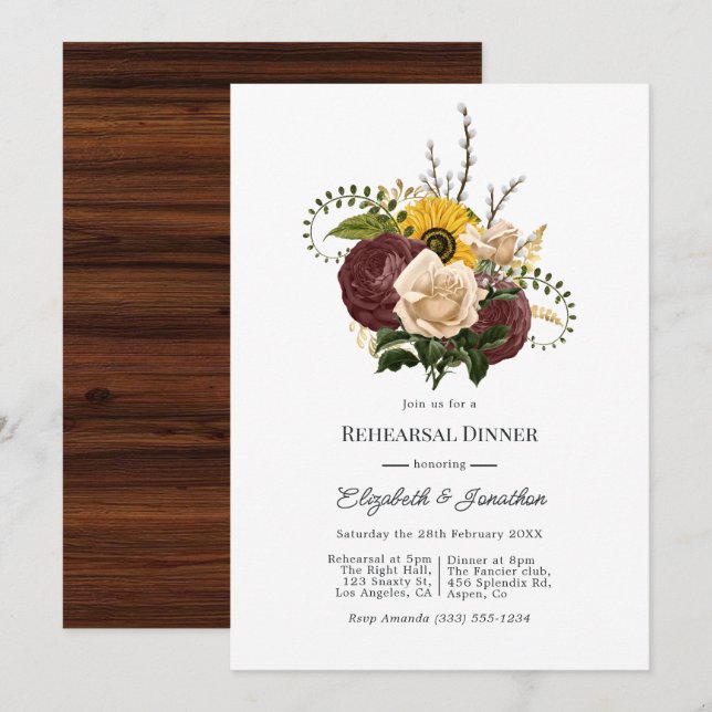 Rustic Autumn - Fall Floral Rehearsal Dinner Invitation (Front/Back)