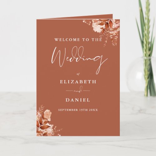 Rustic Autumn Fall Floral Script Wedding Program