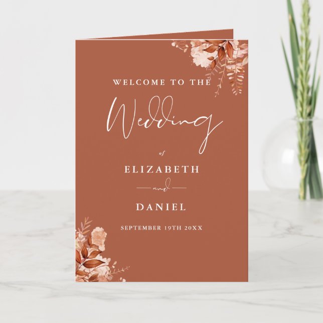 Rustic Autumn Fall Floral Script Wedding  Program (Front)