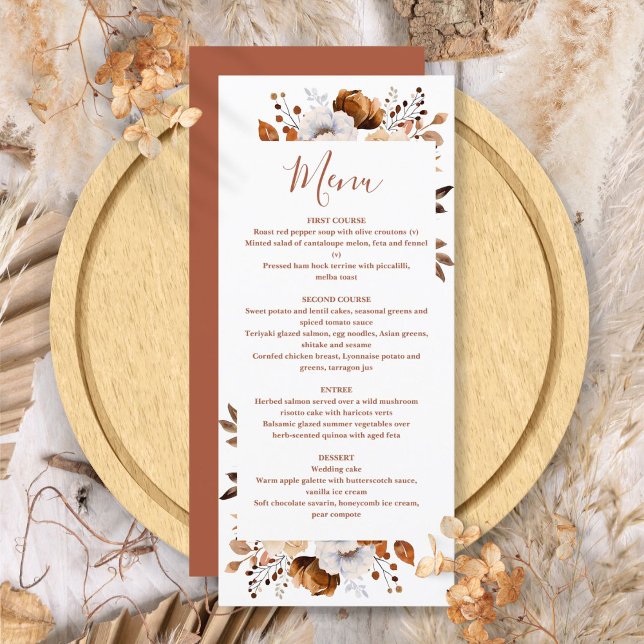 Rustic Autumn Fall Floral Terracotta Wedding Menu (Rustic Autumn Fall Floral Terracotta Wedding Menu)