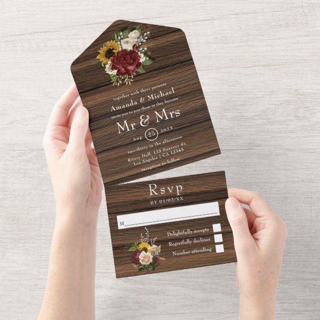 Rustic Autumn - Fall Floral Wedding All In One Invitation (Tearaway)
