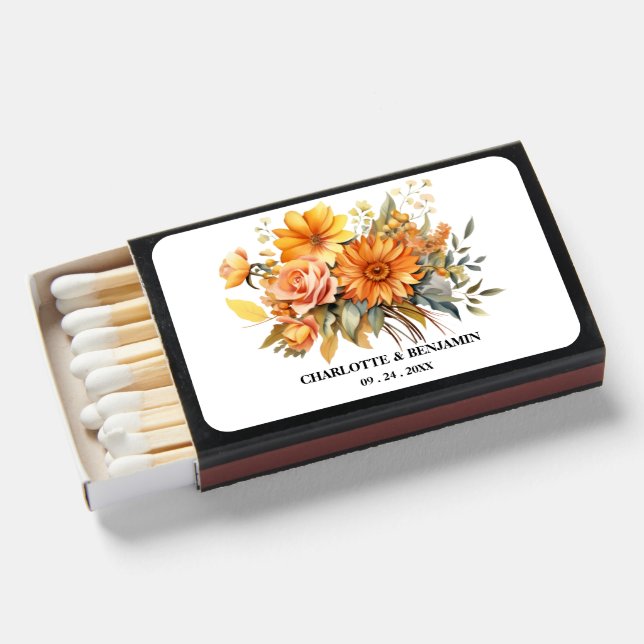 Rustic Autumn Fall Floral Wedding Favor Matchboxes (Front Open)