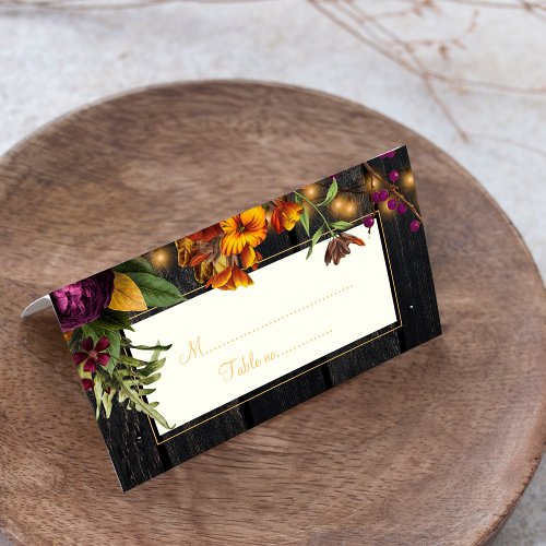 Rustic autumn fall floral wedding place card
