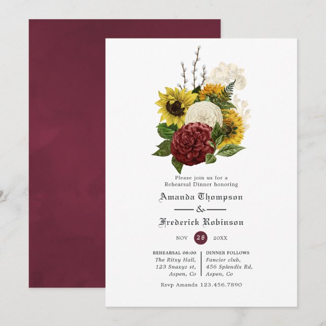Rustic Autumn Fall Floral Wedding Rehearsal Dinner Invitation (Front/Back)