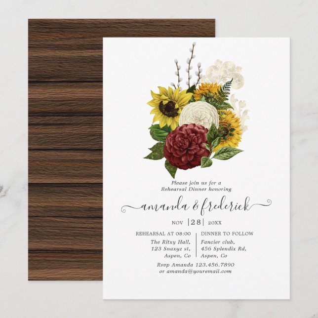 Rustic Autumn Fall Floral Wedding Rehearsal Dinner Invitation (Front/Back)