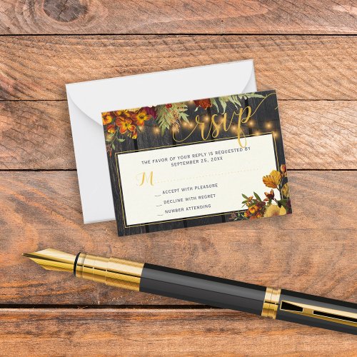 Rustic autumn fall floral wedding RSVP enclosure Note Card