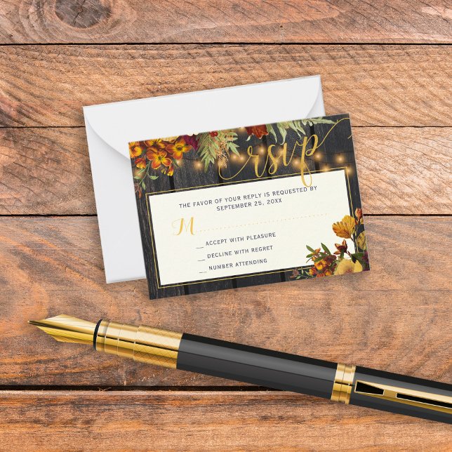 Rustic autumn fall floral wedding RSVP enclosure Note Card (Creator Uploaded)