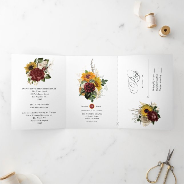 Rustic Autumn - Fall Floral Wedding Tri-Fold Invitation (Inside)