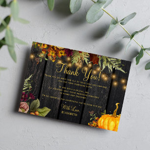 Rustic autumn fall floral wood birthday thank you note card